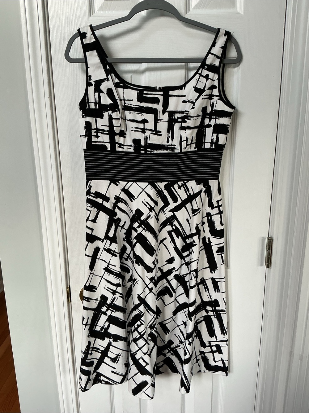 Evan Picone Black and White Abstract Fit-and-Flare Dress